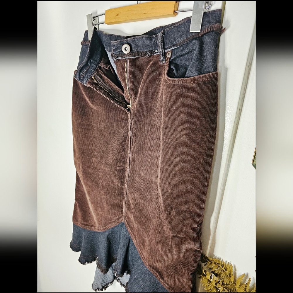 BEDO Y2K Patchwork Black Brown Corduroy Denim Skirt Goth Boho - Picture 9 of 10